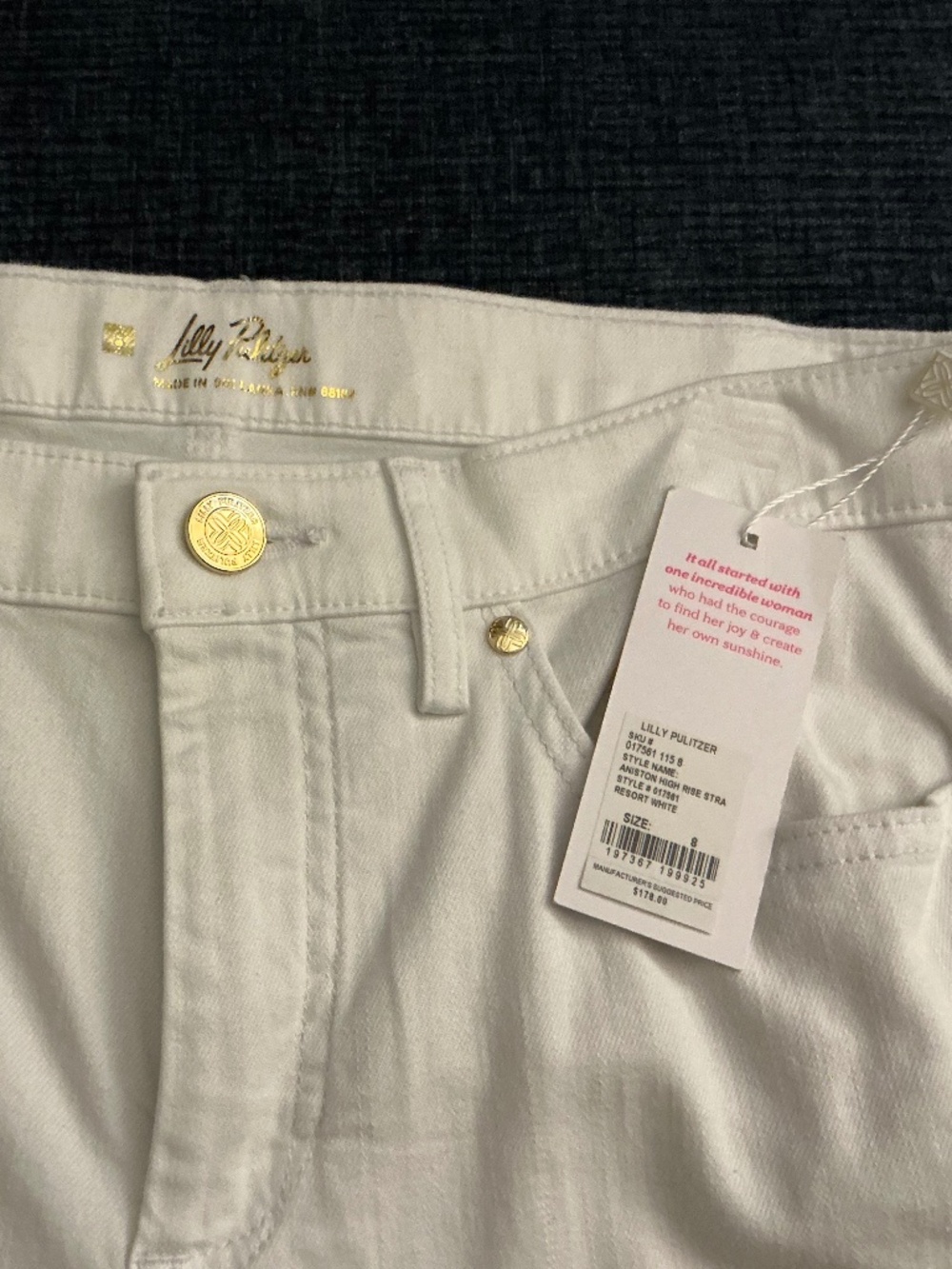 NWT Lilly Pulitzer Aniston High Rise Straight White Jeans with Frayed hem Size 8